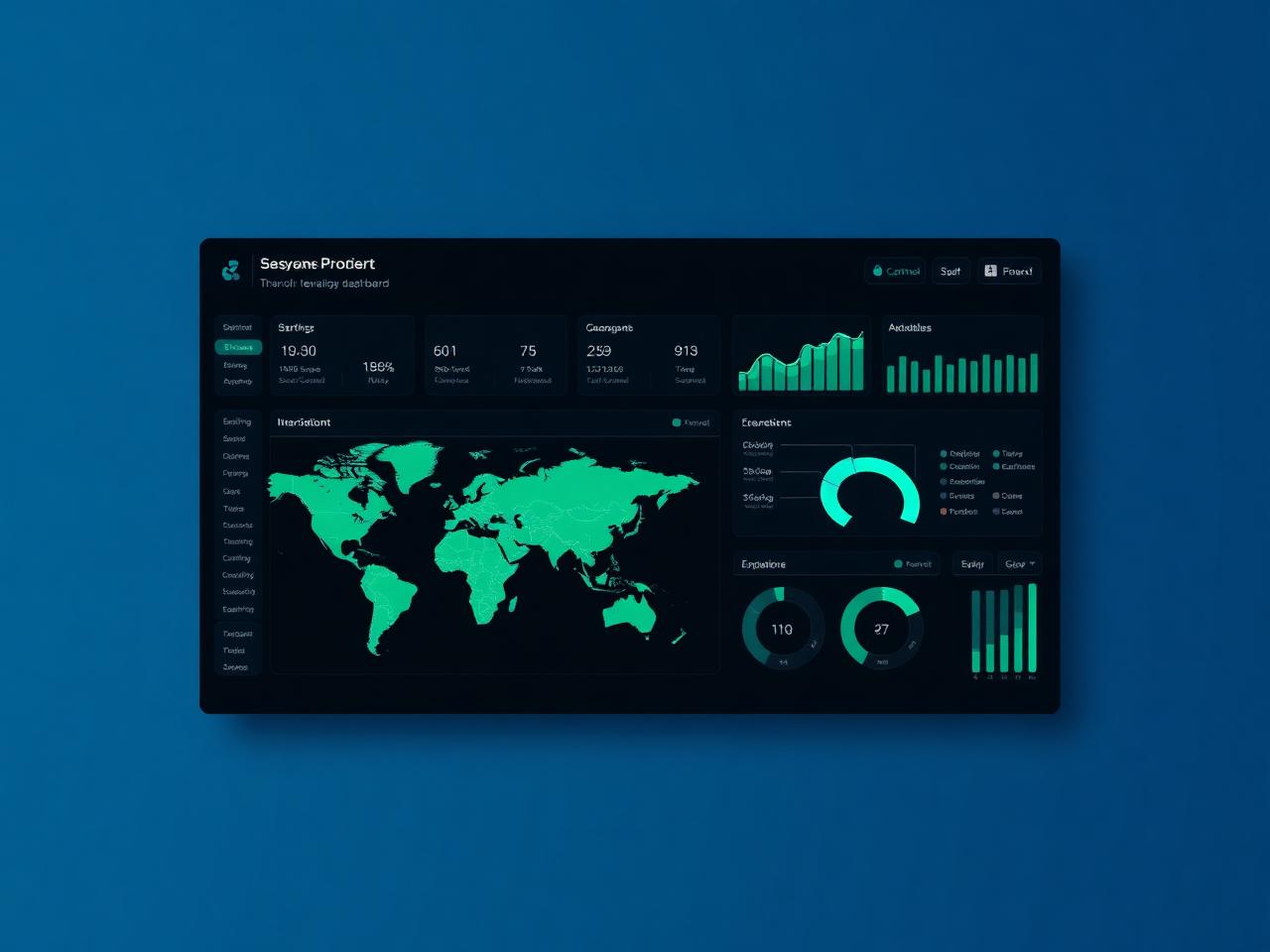 ESG dashboard showing carbon analytics, world map and KPI trends